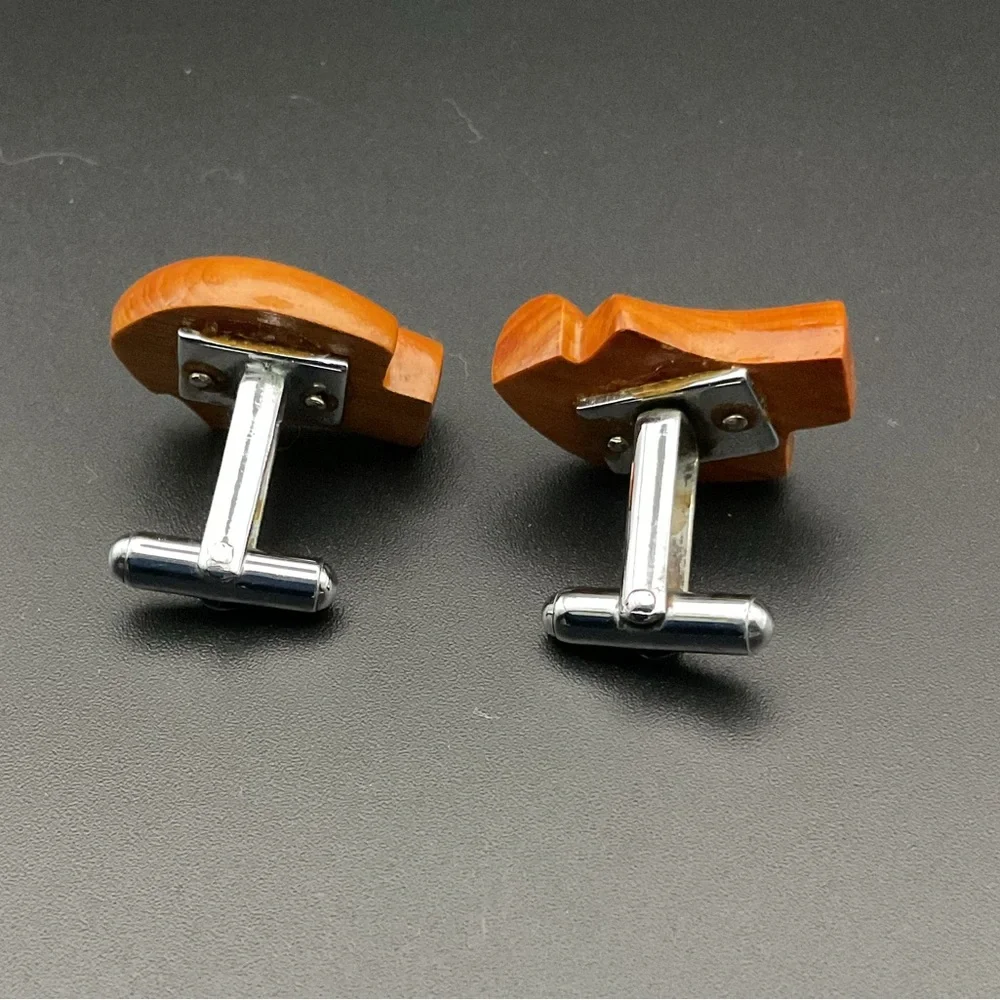 Wood and Silver Tone Cuff Links